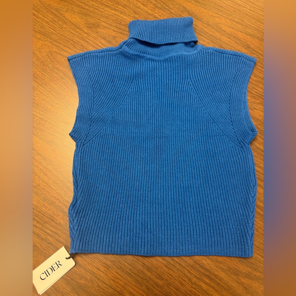 Cider Blue Sleeveless Turtleneck Sweater Vest